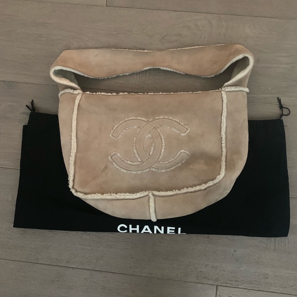 Chanel shearling bag.  In pale taupe.